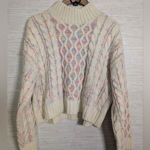 Vero Moda Danerys Multicolor Cable Knit Mock Neck Wide Sleeve Sweater XL NWT